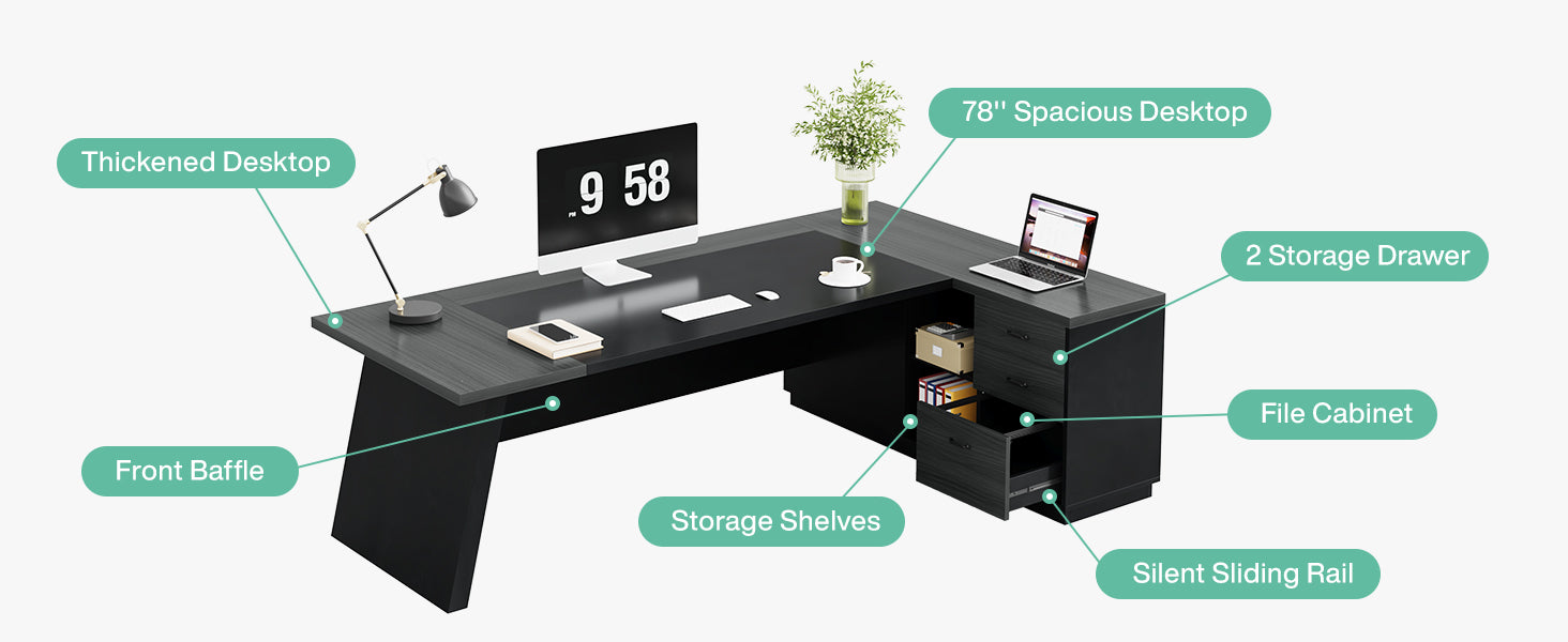 78 inches L-Shaped Executive Desk Details