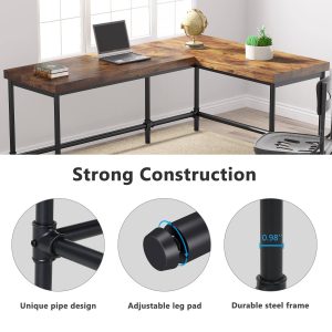 67" L-Shaped Desk, Industrial Reversible Computer Corner Desk - Image 7