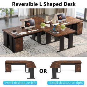 83" L-Shaped Desk, Industrial Corner Executive Desk with Mobile File Cabinet - Image 5