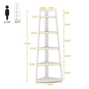 70" Corner Shelf, 5 Tier Corner Storage Rack Ladder Bookcase - Image 6
