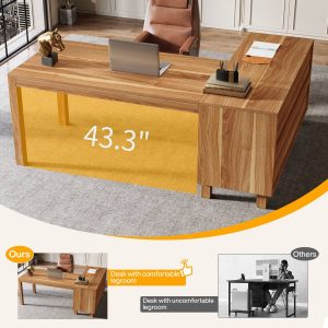 59" L-Shaped Executive Desk, Computer Desk Home Office Desk With Storage Cabinet - Image 8