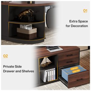 80" Executive Desk, L-Shaped Computer Desk with Storage Drawers - Image 7