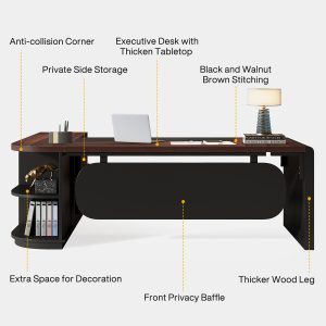 80" Executive Desk, L-Shaped Computer Desk with Storage Drawers - Image 6