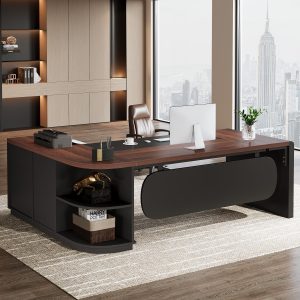 80" Executive Desk, L-Shaped Computer Desk with Storage Drawers - Image 3
