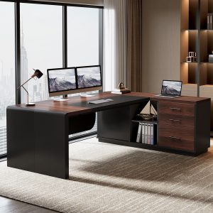 80" Executive Desk, L-Shaped Computer Desk with Storage Drawers
