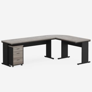 83" L-Shaped Desk, Industrial Corner Executive Desk with Mobile File Cabinet - Image 11