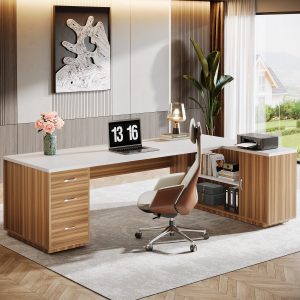 85.8" Executive Desk, L-Shaped Office Desk Computer Desk with File Drawers