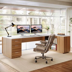 85.8" Executive Desk, L-Shaped Office Desk Computer Desk with File Drawers - Image 4