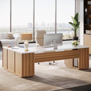 85.8" Executive Desk, L-Shaped Office Desk Computer Desk with File Drawers - Image 3