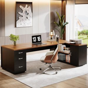 85.8" Executive Desk, L-Shaped Office Desk Computer Desk with File Drawers - Image 8