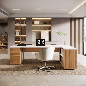 85.8" Executive Desk, L-Shaped Office Desk Computer Desk with File Drawers - Image 5