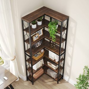 7-Tier Corner Bookshelf, Industrial Corner Etagere Bookcase - Image 6