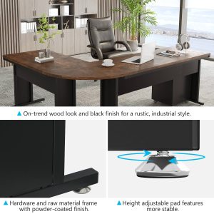 83" L-Shaped Desk, Industrial Corner Executive Desk with Mobile File Cabinet - Image 6