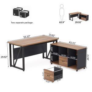 L-Shaped Computer Desk, 55" / 63" Executive Desk and Mobile File Cabinet - Image 9