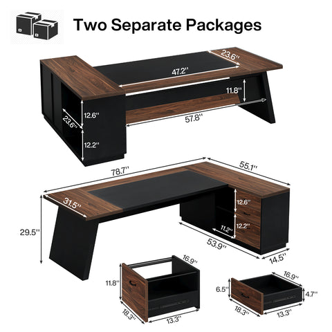 L-Shaped Executive Desk, 78 inches Office Desk with Drawers and Lateral File Cabinet