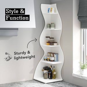 5-Tier Corner Shelf, Modern Wall Corner Bookshelf Bookcase - Image 9