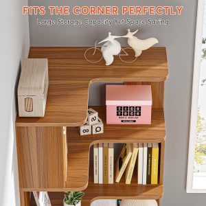 6-Tier Corner Bookshelf, 64.96" Corner Bookcase with Anti-Drop Panel - Image 5