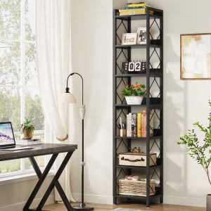 7-Tier Corner Shelf, 78.7" Narrow Bookshelf Corner Bookcase - Image 9