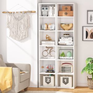 70.9" Corner Bookcase, Modern 6-Tier Narrow Cube Display Shelves - Image 7