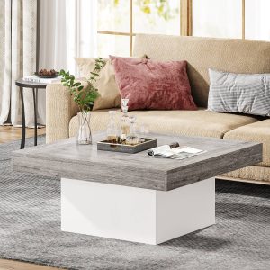 Square Coffee Table, Farmhouse Wood Cocktail Table with LED Light - Image 8