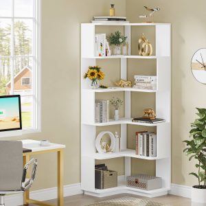 6-Tier Corner Bookshelf, 64.96" Corner Bookcase with Anti-Drop Panel - Image 7