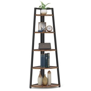 70" Corner Shelf, 5 Tier Corner Storage Rack Ladder Bookcase - Image 8