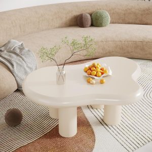 Cloud-Shaped Coffee Table, Modern Center Table with 4 Solid Legs - Image 3