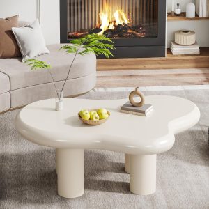 Cloud-Shaped Coffee Table, Modern Center Table with 4 Solid Legs - Image 5