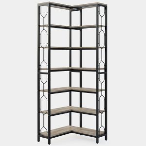 7-Tier Corner Bookshelf, Industrial Corner Etagere Bookcase - Image 9