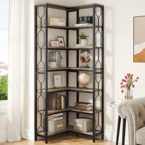 7-Tier Corner Bookshelf, Industrial Corner Etagere Bookcase - Image 8
