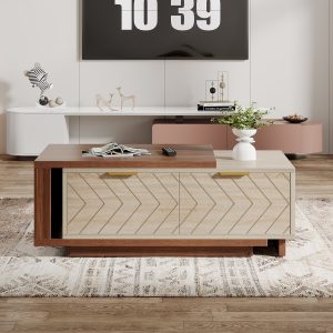 Extendable Coffee Table, Center Table Cocktail Table with 2 Storage Drawers - Image 3