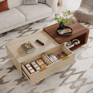 Extendable Coffee Table, Center Table Cocktail Table with 2 Storage Drawers - Image 6