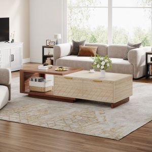 Extendable Coffee Table, Center Table Cocktail Table with 2 Storage Drawers - Image 4