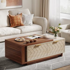 Extendable Coffee Table, Center Table Cocktail Table with 2 Storage Drawers - Image 5