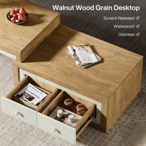 Extendable Coffee Table, Wooden Center Table With 2 Drawers - Image 6