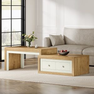 Extendable Coffee Table, Wooden Center Table With 2 Drawers - Image 5