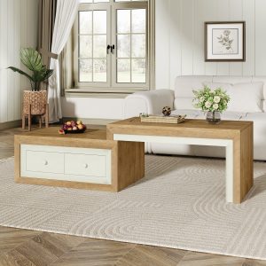 Extendable Coffee Table, Wooden Center Table With 2 Drawers - Image 3