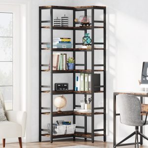 Industrial Corner Bookshelf, 5-Tier/7-Tier Bookcase Etagere Display Rack - Image 4