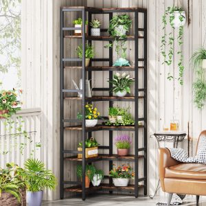 Industrial Corner Bookshelf, 5-Tier/7-Tier Bookcase Etagere Display Rack - Image 5