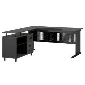 Industrial L-Shaped Desk, 63" Computer Executive Desk with File Cabinet - Image 10