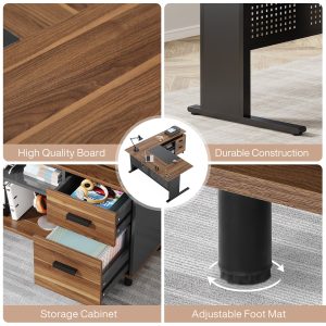 Industrial L-Shaped Desk, 63" Computer Executive Desk with File Cabinet - Image 6