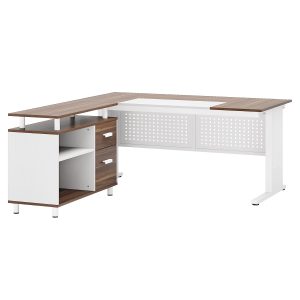 Industrial L-Shaped Desk, 63" Computer Executive Desk with File Cabinet - Image 8