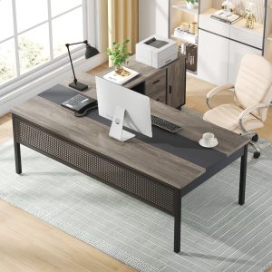 Industrial L-Shaped Desk, 71" Executive Desk with 47" Mobile File Cabinet - Image 5