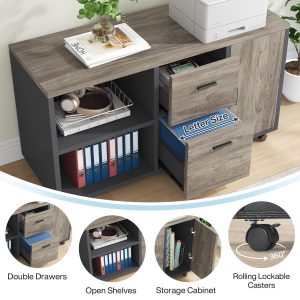 Industrial L-Shaped Desk, 71" Executive Desk with 47" Mobile File Cabinet - Image 6