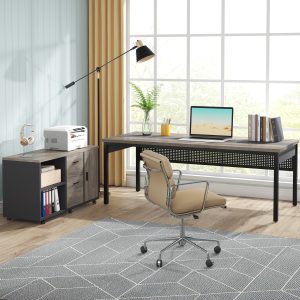 Industrial L-Shaped Desk, 71" Executive Desk with 47" Mobile File Cabinet - Image 3
