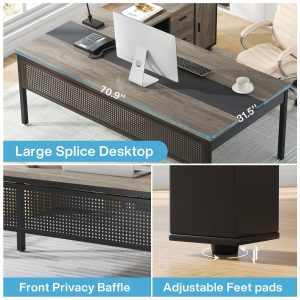 Industrial L-Shaped Desk, 71" Executive Desk with 47" Mobile File Cabinet - Image 7