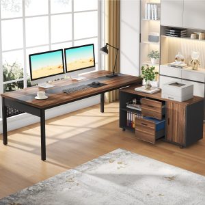 Industrial L-Shaped Desk, 71" Executive Desk with 47" Mobile File Cabinet - Image 8