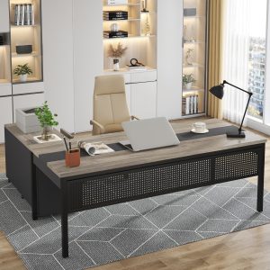 Industrial L-Shaped Desk, 71" Executive Desk with 47" Mobile File Cabinet - Image 4