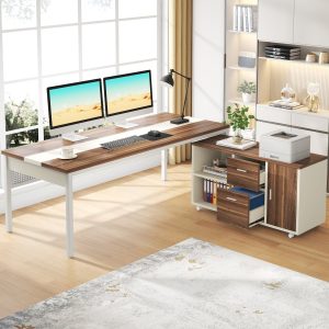 Industrial L-Shaped Desk, 71" Executive Desk with 47" Mobile File Cabinet - Image 10
