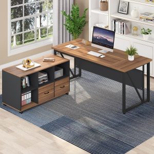 L-Shaped Computer Desk, 55" / 63" Executive Desk and Mobile File Cabinet - Image 11